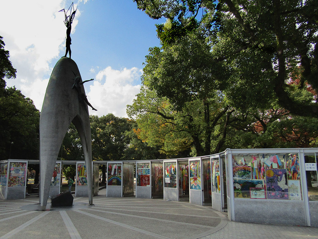 Hiroshima's Children's Peace Monument, dedicated to 12-year-old Sadako Sasaki who famously folder 1,000 paper cranes as a wish to recover from leukemia caused by the atomic bomb.
